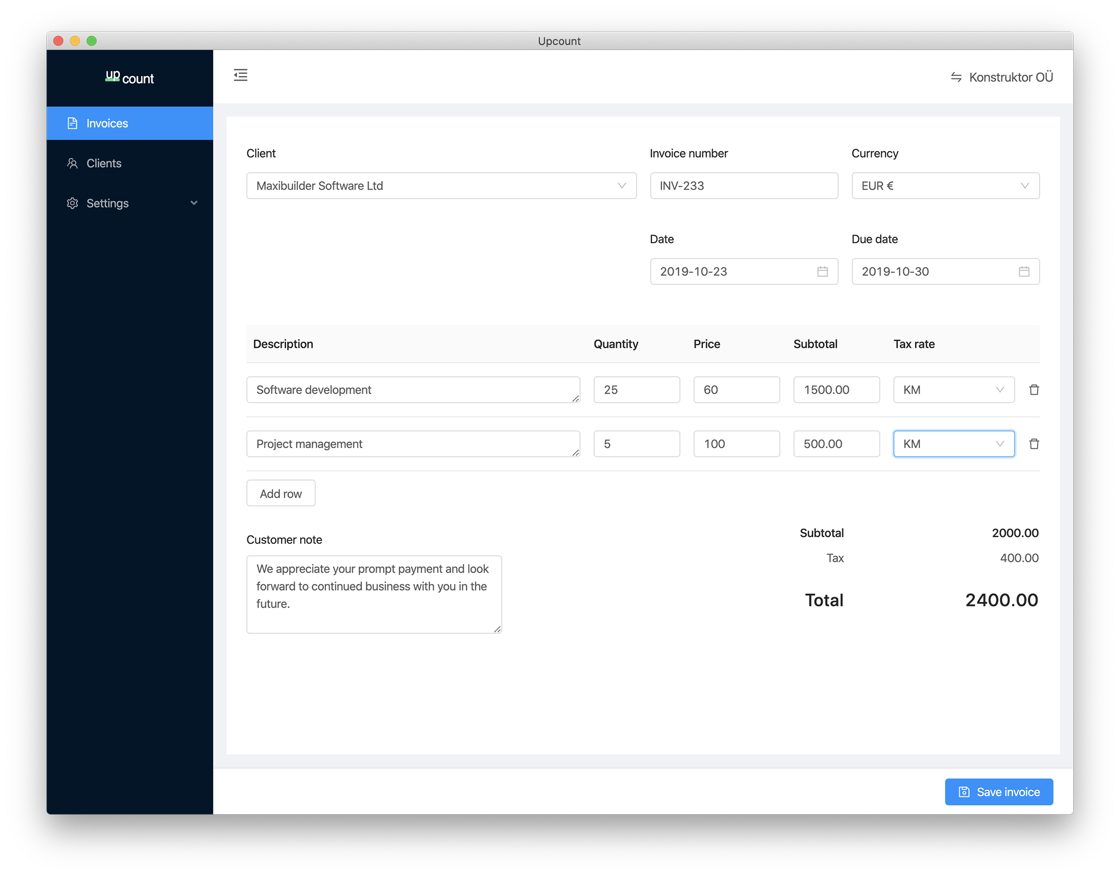 Invoice editing