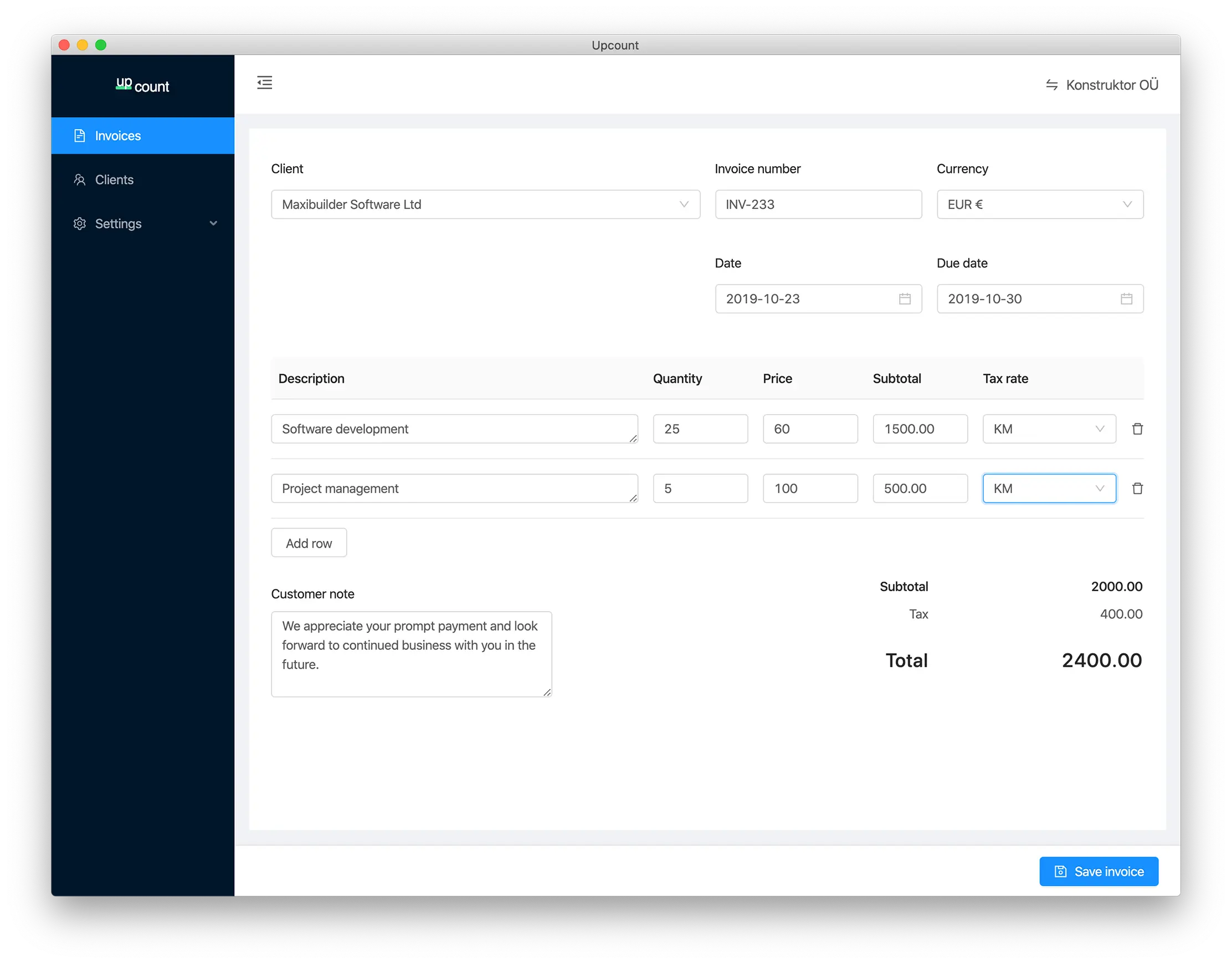 Invoice editing